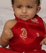 Red embroidered tissue lehenga set