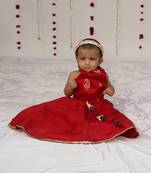 Red embroidered tissue lehenga set