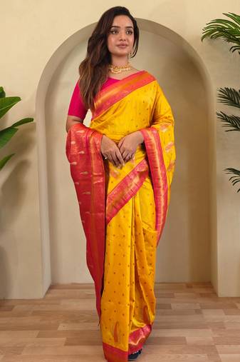 Yellow art silk  woven saree