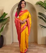Yellow art silk  woven saree