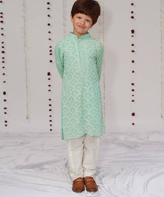 light green embroidered georgette kurta set 1