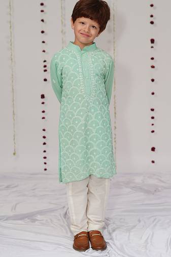 light green embroidered georgette kurta set
