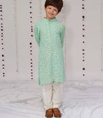 light green embroidered georgette kurta set