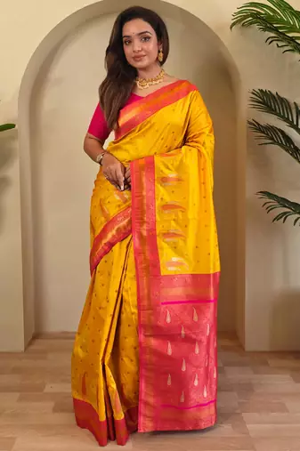 Yellow art silk  woven saree