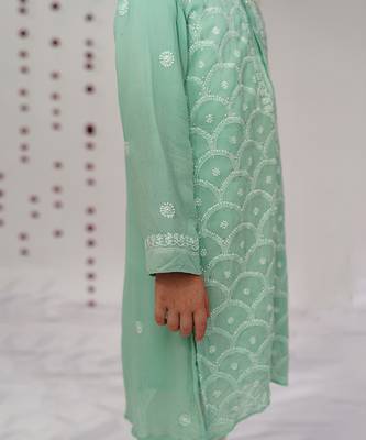 light green embroidered georgette kurta set 2