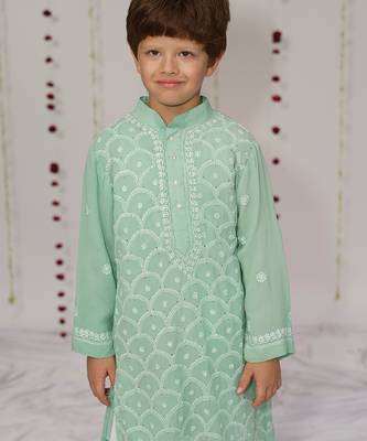 light green embroidered georgette kurta set 3