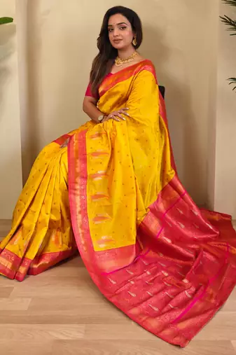Yellow art silk  woven saree