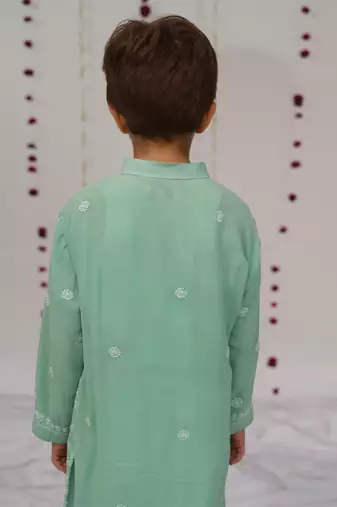 light green embroidered georgette kurta set