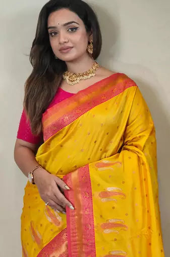 Yellow art silk  woven saree