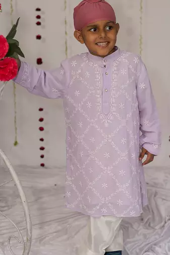 Lilac embroidered georgette kurta set