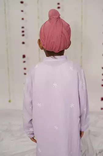 Lilac embroidered georgette kurta set