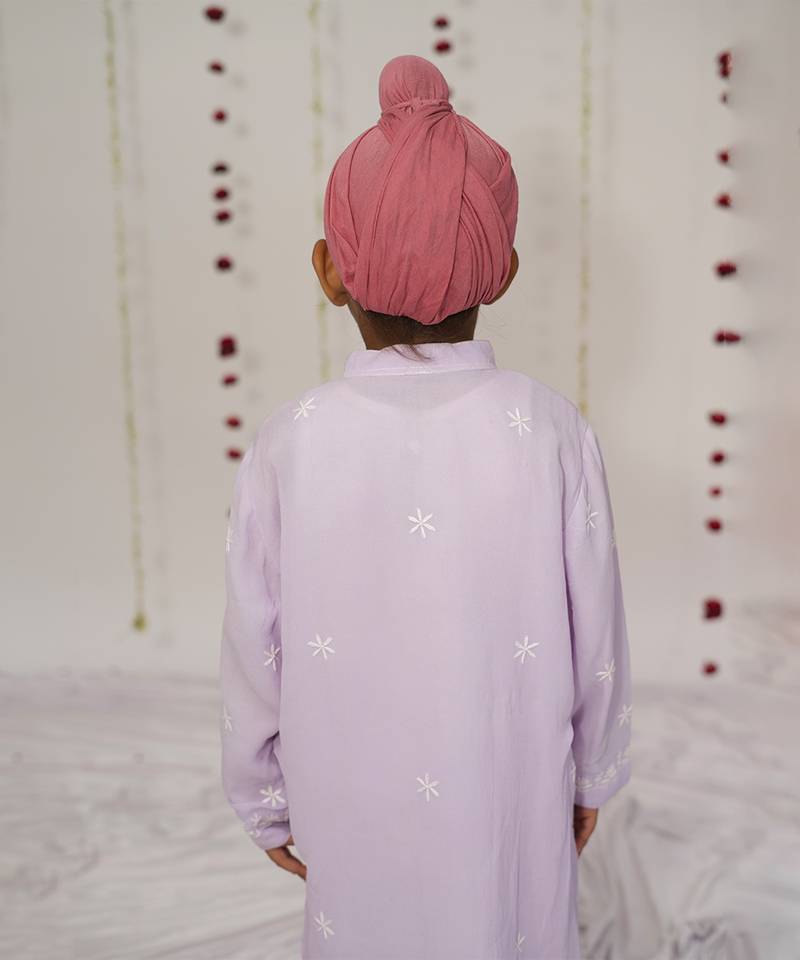 Lilac embroidered georgette kurta set