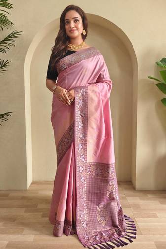 Baby pink art silk  woven saree