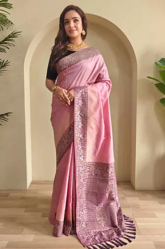 Baby pink art silk  woven saree