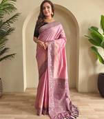 Baby pink art silk  woven saree