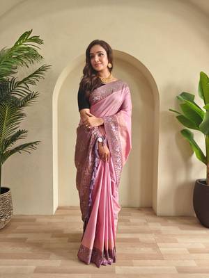 Baby pink art silk  woven saree 2