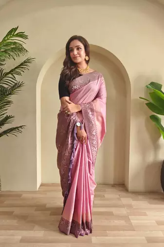 Baby pink art silk  woven saree