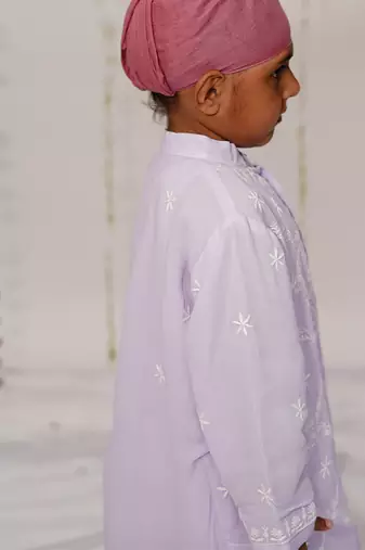 Lilac embroidered georgette kurta set