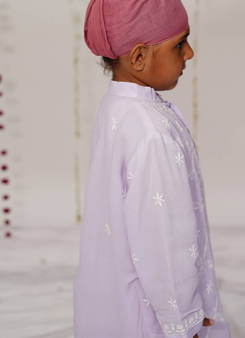 Lilac embroidered georgette kurta set