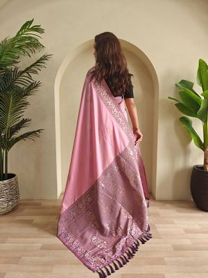 Baby pink art silk  woven saree 3