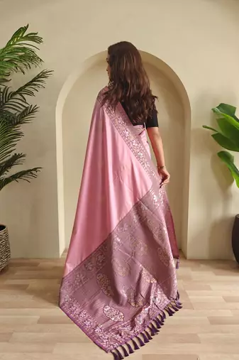 Baby pink art silk  woven saree