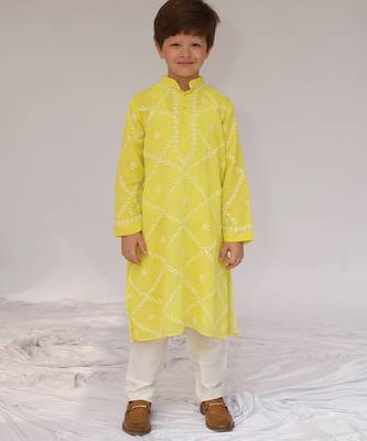 Yellow embroidered georgette kurta set 1