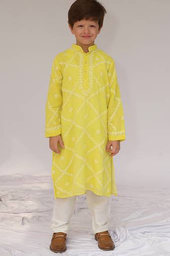 Yellow embroidered georgette kurta set