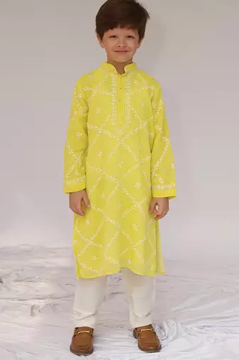 Yellow embroidered georgette kurta set