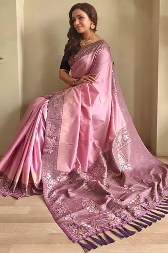 Baby pink art silk  woven saree