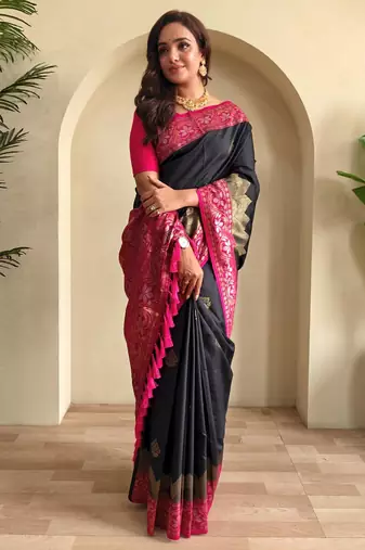 Black art silk  woven saree
