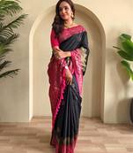 Black art silk  woven saree