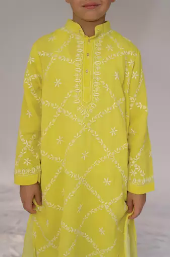 Yellow embroidered georgette kurta set
