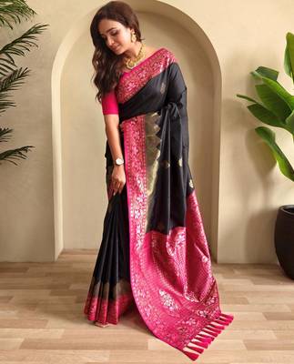 Black art silk  woven saree 2