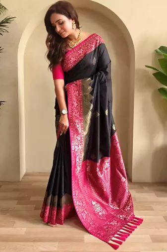 Black art silk  woven saree
