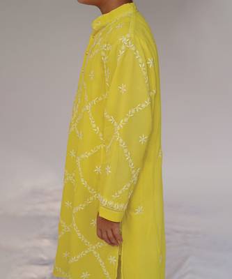 Yellow embroidered georgette kurta set 4
