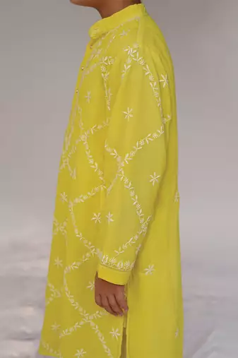 Yellow embroidered georgette kurta set