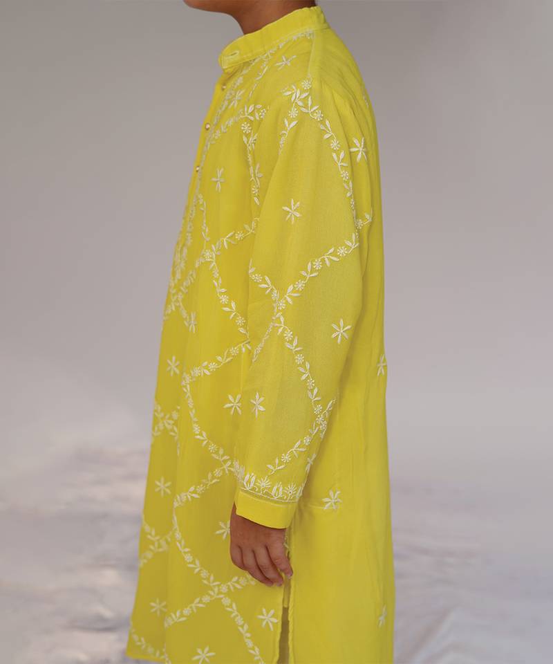 Yellow embroidered georgette kurta set