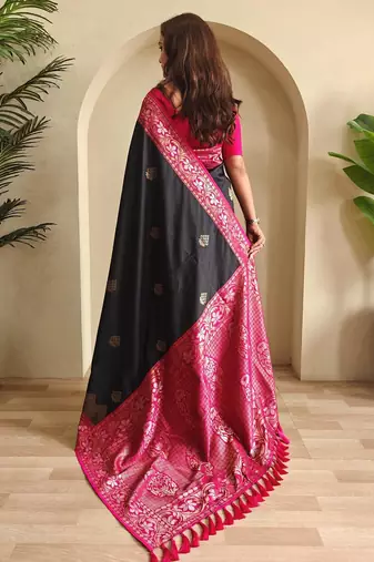 Black art silk  woven saree