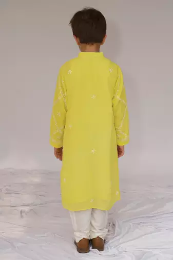 Yellow embroidered georgette kurta set