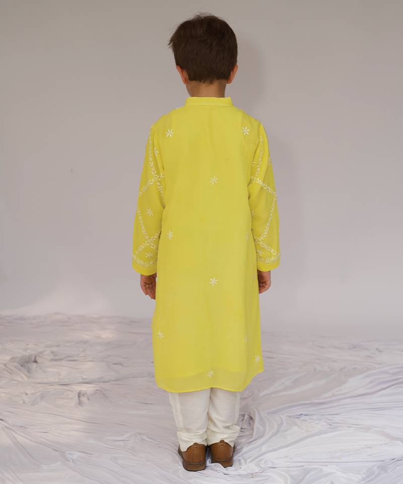 Yellow embroidered georgette kurta set