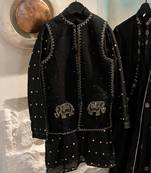 Black embroidered pure chanderi kurta jacket set