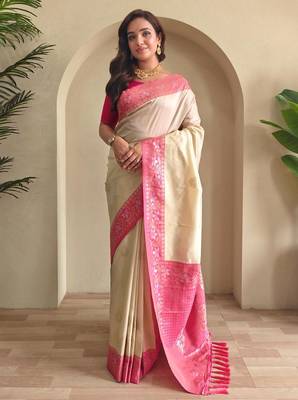 Cream art silk  woven saree 2