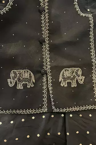 Black embroidered pure chanderi kurta jacket set