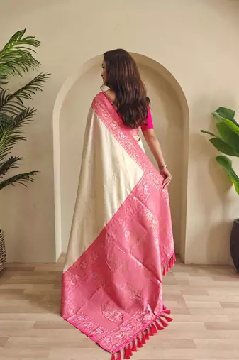 Cream art silk  woven saree