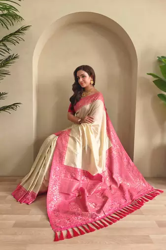 Cream art silk  woven saree