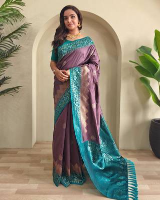 Dark onion pink art silk  woven saree 1