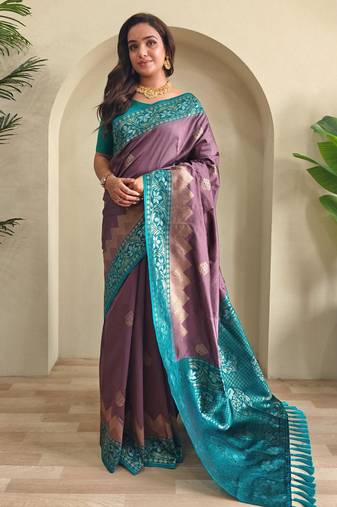 Dark onion pink art silk  woven saree