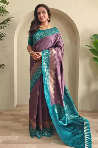 Dark onion pink art silk  woven saree