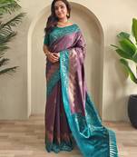 Dark onion pink art silk  woven saree