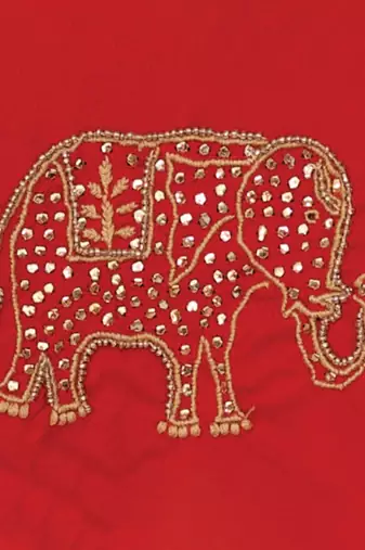 Red embroidered pure chanderi kurta jacket set